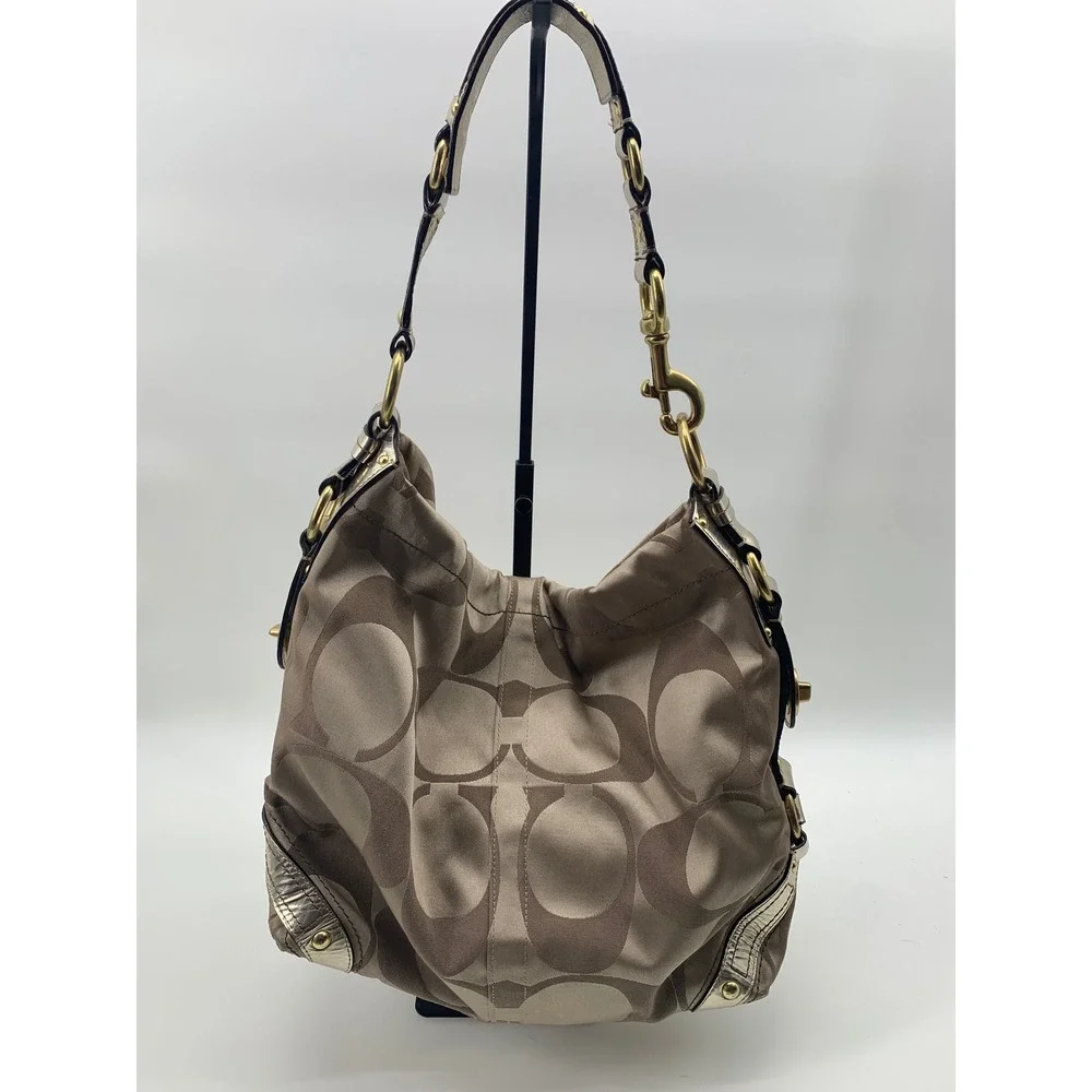 Y2K Vintage Coach Signature Carly HOBO Metallic Gold/Light Brown Canvas 13014